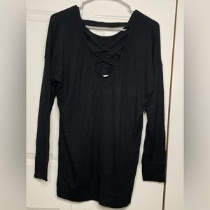Black Athleta Cross Back Long Sleeve | Athleticwear Essential | Size Large